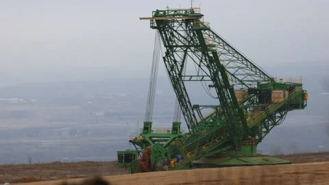 View of a giant excavator working on an opencast coal mine. Stock Footage 169081105