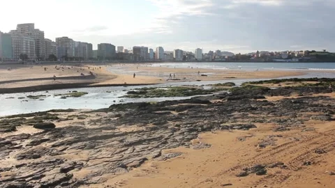 A view of Gijon from the beach Stock Footage 288674815