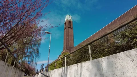 The view of the Gillette Building Studios on the sunny day with blue sky Stock Footage 153289071