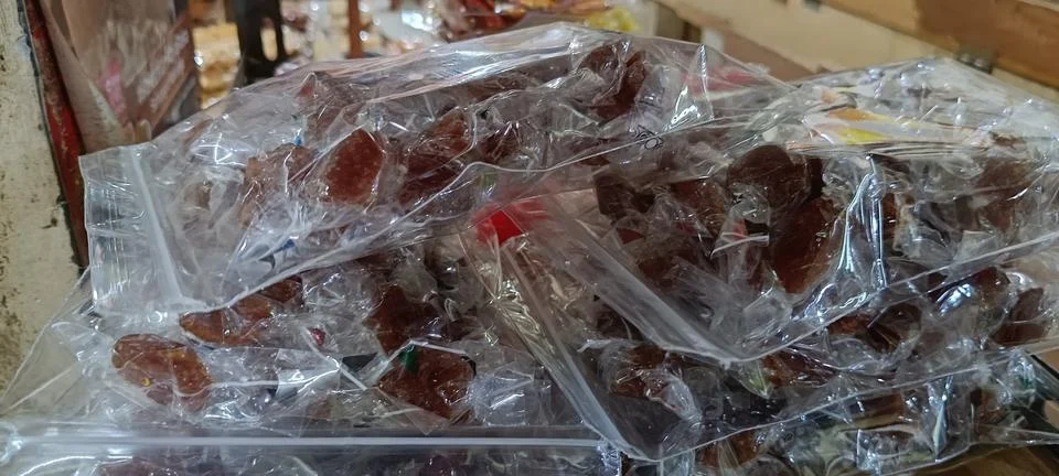 View of ginger candy in the packs 库存照片