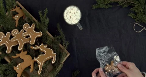 A view of gingerbread cookies decorated with icing and festive details Stock Footage 321934872