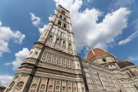 View of Giotto's bell tower and Brunelleschi's dome Stock Photos
