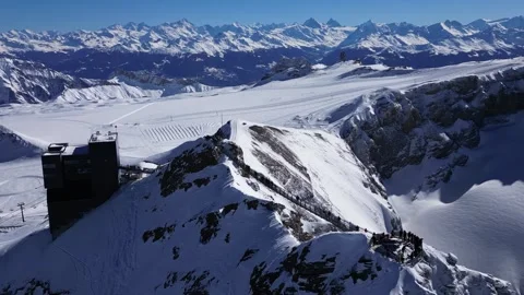 View of Glacier 3000 with Alpine Peaks, Suspended Bridge (Peak Walk) Stock Footage 303465808