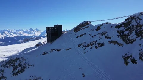 View of Glacier 3000 with Alpine Peaks, Suspended Bridge (Peak Walk) Stock Footage 303466054
