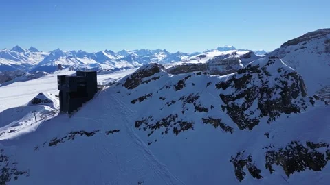 View of Glacier 3000 with Alpine Peaks, Suspended Bridge (Peak Walk) Stock Footage 303466077