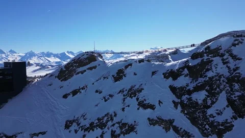 View of Glacier 3000 with Alpine Peaks, Suspended Bridge (Peak Walk) Stock Footage 303466422