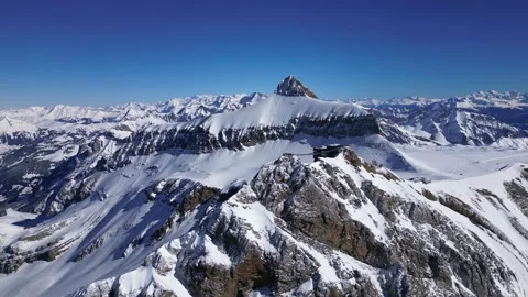 View of Glacier 3000 with Alpine Peaks, Suspended Bridge (Peak Walk) Stock Footage 303467454