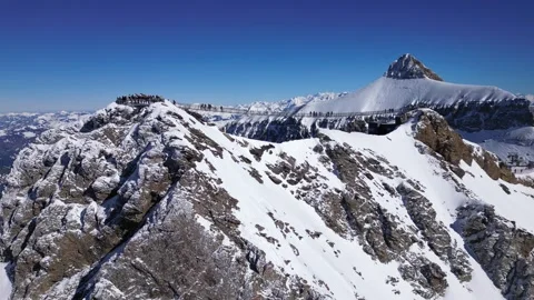 View of Glacier 3000 with Alpine Peaks, Suspended Bridge (Peak Walk) Stock Footage 303487976