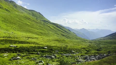 View From Glacier Express Train on a Beautiful Mountain Valley and Mountainscape Video stock 287212260