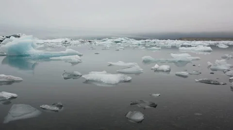 View of the Glacier lagoon with different floating peaces of ice, Iceland Stock Footage 33778541