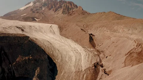 View from the glacier to Mount Kazbeg mountain pass Stock Footage 116552704
