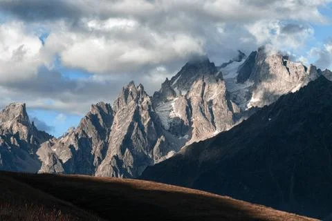 View of the glacier in the mountains. Stock Photos