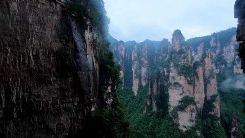 View from the glass Bailong Elevator as it climbs the mountains of Zhangjiajie Stock Footage 345293172