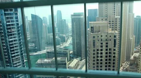 View from glass elevator looking out on Dubai, United Arab Emirates Video stock 9278274