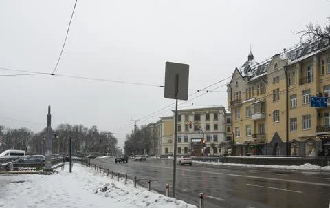 View of Glory Square in Kyiv in winter 库存照片