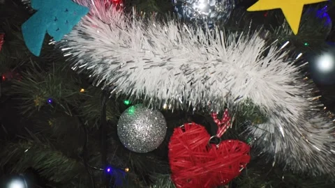 View of glowing Christmas tree lights in vibrant colors, Stock Footage 303068860