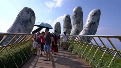 View of the Golden Bridge in Ba Na Hills in Da Nang, Vietnam Stock Footage 319973356
