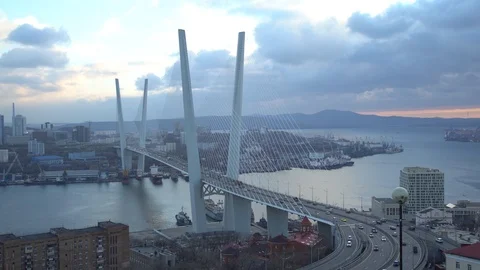 View of the Golden bridge in Vladivostok. Russia. Stock Footage
