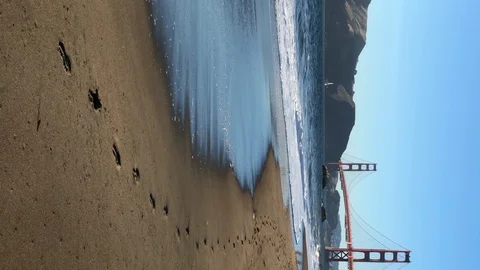 View of Golden Gate from Baker Beach in San Francisco. Vertical Stock Footage 124745025