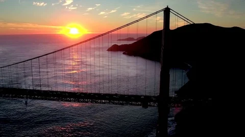 View of Golden Gate Bridge and San Francisco Skyline by Aerial Drone Stock Footage 70328256