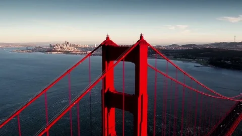View of Golden Gate Bridge and San Francisco Skyline by Aerial Drone Video stock 70328482