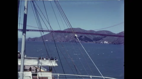 View of Golden Gate Bridge from Ship 1954 -1 Stock Footage 48700570
