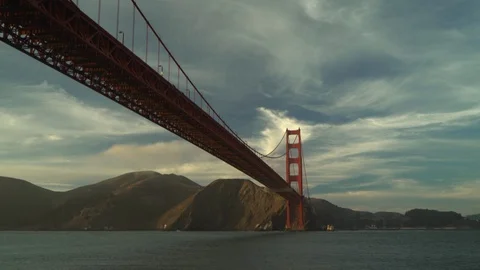 View of Golden Gate Bridge underside from boat Stock Footage 125777190
