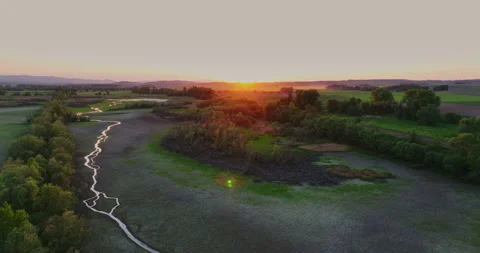 View of the Golden Sun During Sunset View of the Forest and Mountains Stock Footage 274815033