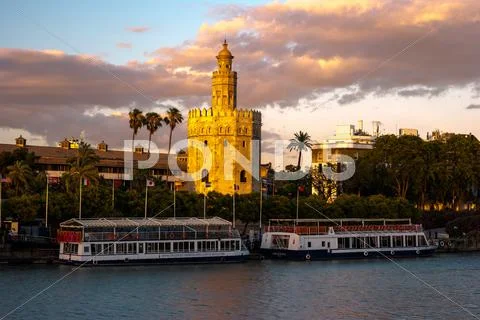 View of Golden Tower, Torre del Oro, of Seville, Andalusia, Spai Stock Photos