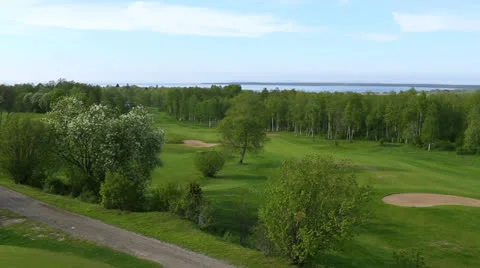 View of the golf course and landscape Stock Footage 24467397