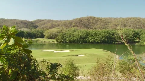 View of golf course and pond Stock Footage 61084920