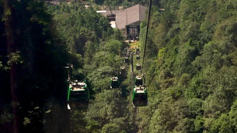 View From Gondola Cable Car Through Forest Mountains in China Stock Footage 120528784