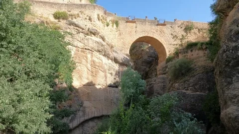 View of the gorge over the Guadalevín River in Ronda, Spain Stock Footage 344577808