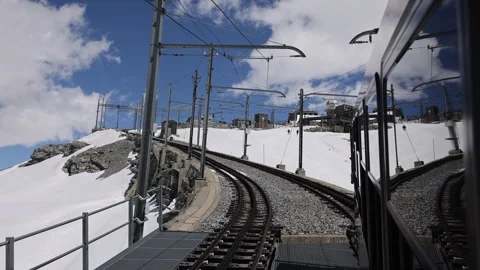 View of Gornergrat railway tracks in Zermatt, Switzerland. Video stock 342283564