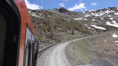 View of Gornergrat railway train in the Swiss Alps, Switzerland. Stock-Footage 342284382