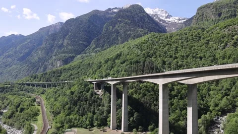 View of Gotthard Panorama Express SBB viaduct in Switzerland. Video stock 343670514