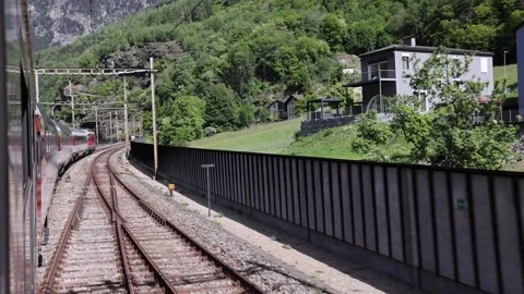 View of Gotthard Panorama Express SBB train in Lugano, Switzerland. Video stock 343670589