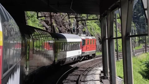 View of Gotthard Panorama Express train in Lugano, Switzerland. Video stock 344420426