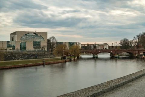 A view from the governmental district with the river Spree in front Stock Photos