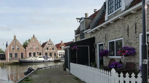 View on the grachten in Makkum Stockbeeldmateriaal 215949011