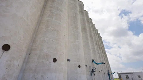 View Of Grain Elevator Towers And Machinery Stock Footage 245649957