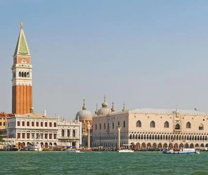 View from the grand canal to piazza san marco with campanile and doge palace Stock Photos