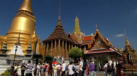 View of the Grand Palace in Bangkok, Thailand, Wat Phra Kaews, Yak Chedi, Buddha Stock Footage
