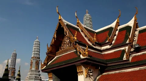 View of the Grand Palace in Bangkok, Thailand, Wat Phra Kaews, Yak Chedi, Buddha Stock Footage