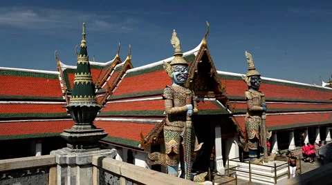 View of the Grand Palace in Bangkok, Thailand, Wat Phra Kaews, Yak Chedi, Buddha Stock Footage