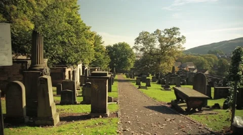View of graveyard in Edinburgh Stock Footage 65874004