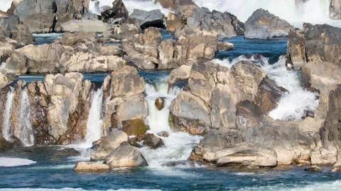 View of Great Falls Park with cascading water over rocks, United States. Video stock 333526935