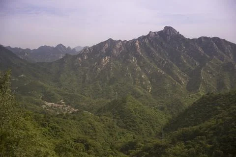 View of the Great wall of China in summer Stock Photos