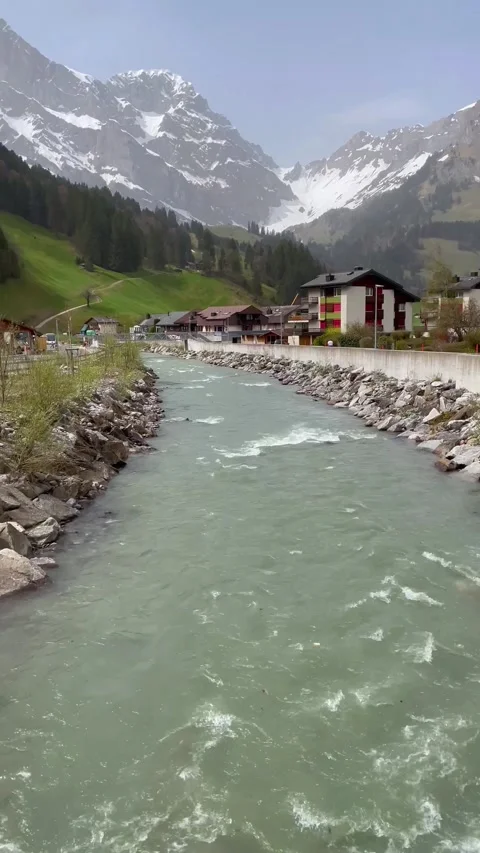 View of green and yellow meadows and grass flowers Natural road in Switzerland 動画素材 276155509