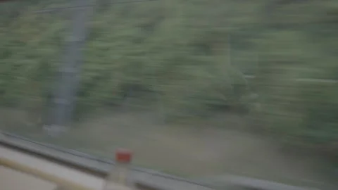 View of Green Countryside from Passenger Train Window Stock Footage 344604316
